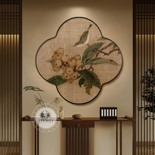 中古风玄关装饰画花卉工笔画