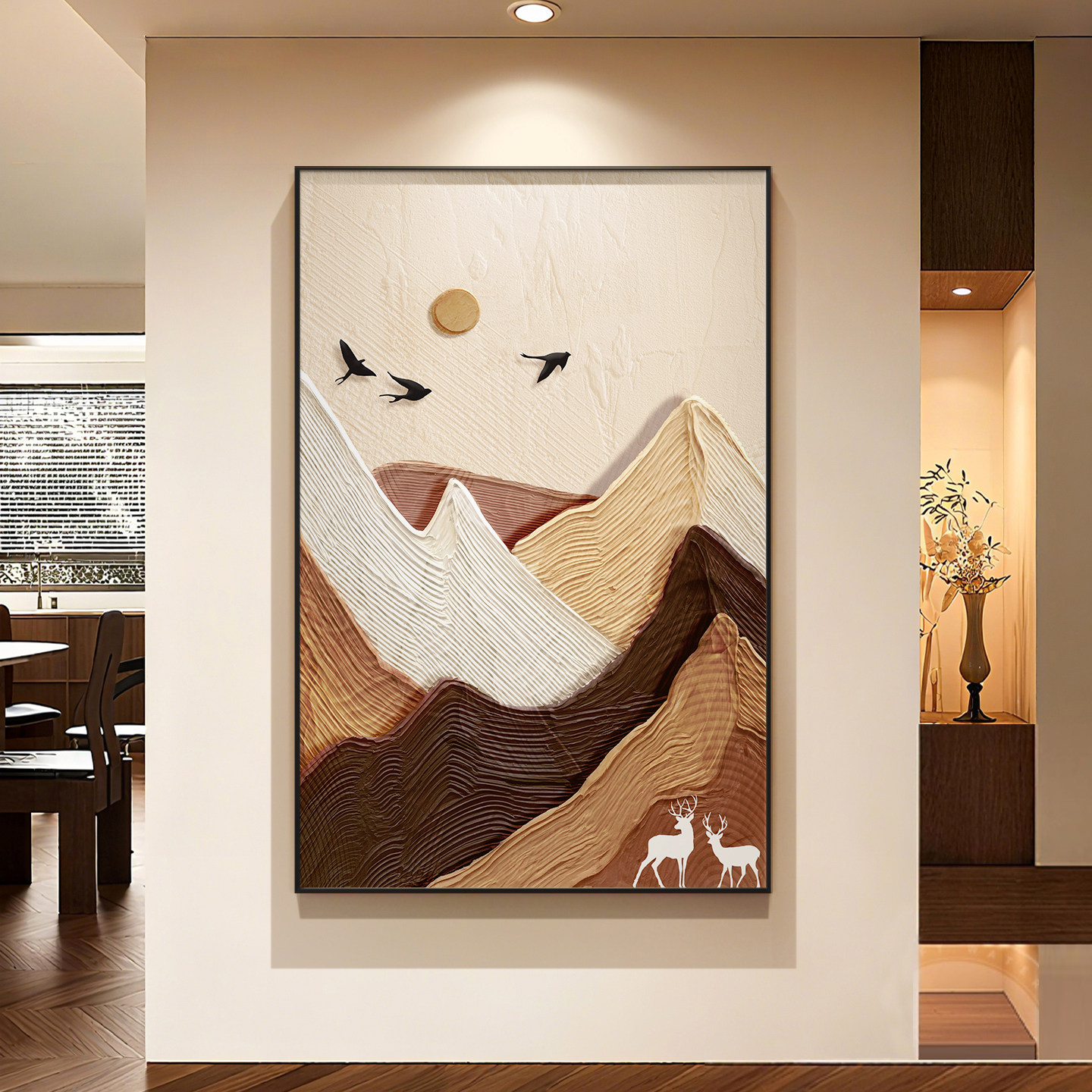 中古风背有靠山客厅装饰画高级感沙发背景墙挂画玄关走道餐厅壁画,家居饰品,现代装饰画,淘宝优惠券,粉丝福利购,淘宝优惠卷