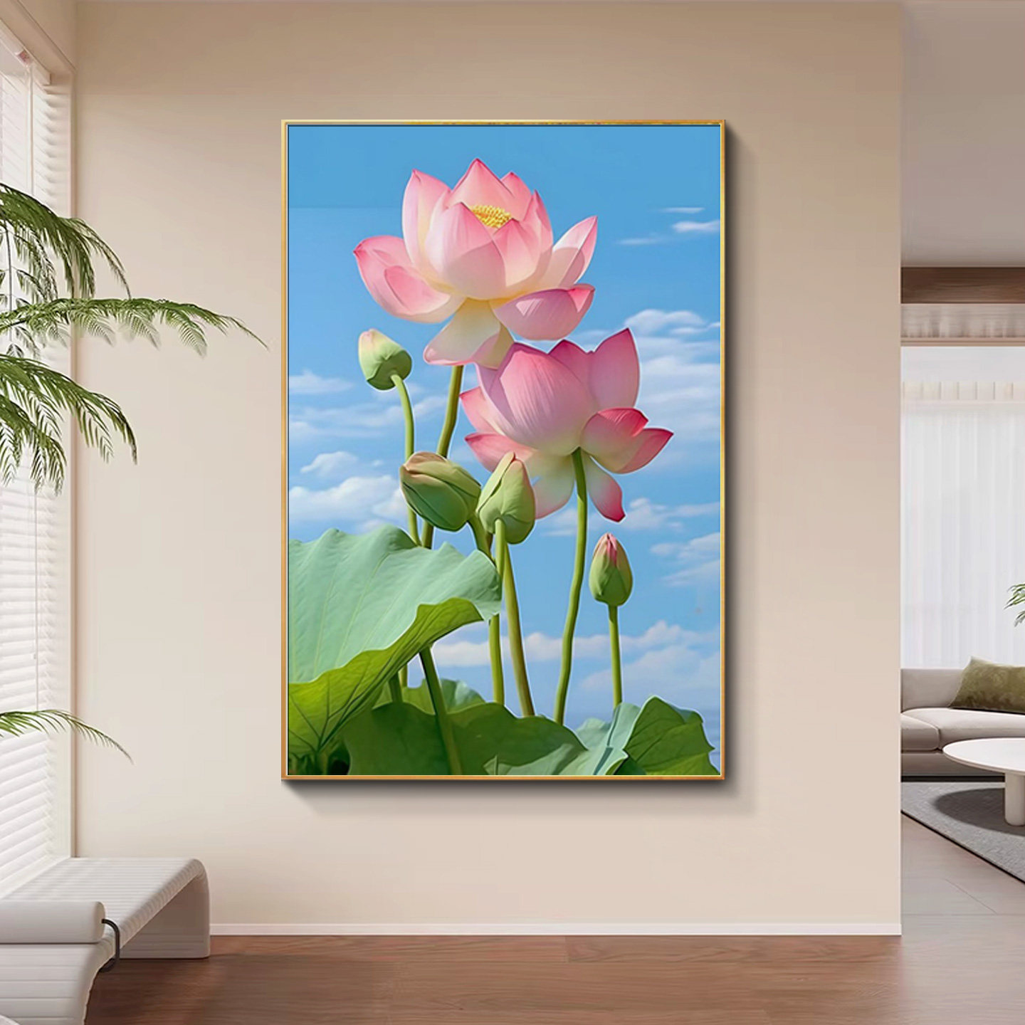 荷花玄关装饰画现代简约入户图片