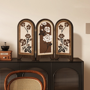 中古风花卉屏风桌面摆件玄关柜茶桌家居装饰品复古艺术客厅摆画