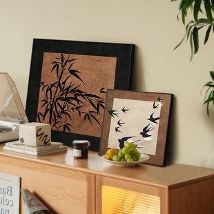 法式中古风玄关装饰画小众艺术客厅挂画美式复古桌面摆画抽象壁画