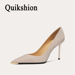 伴娘鞋 美國品牌Quikshion高跟鞋 女尖頭淺口細(xì)跟單鞋 法式 細(xì)跟婚鞋