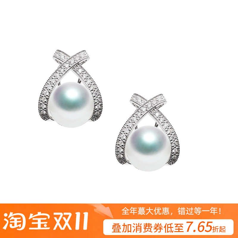 18K白金钻石耳夹天然南洋白珠耳拍耳环澳白耳钉X款可定制维纳斯