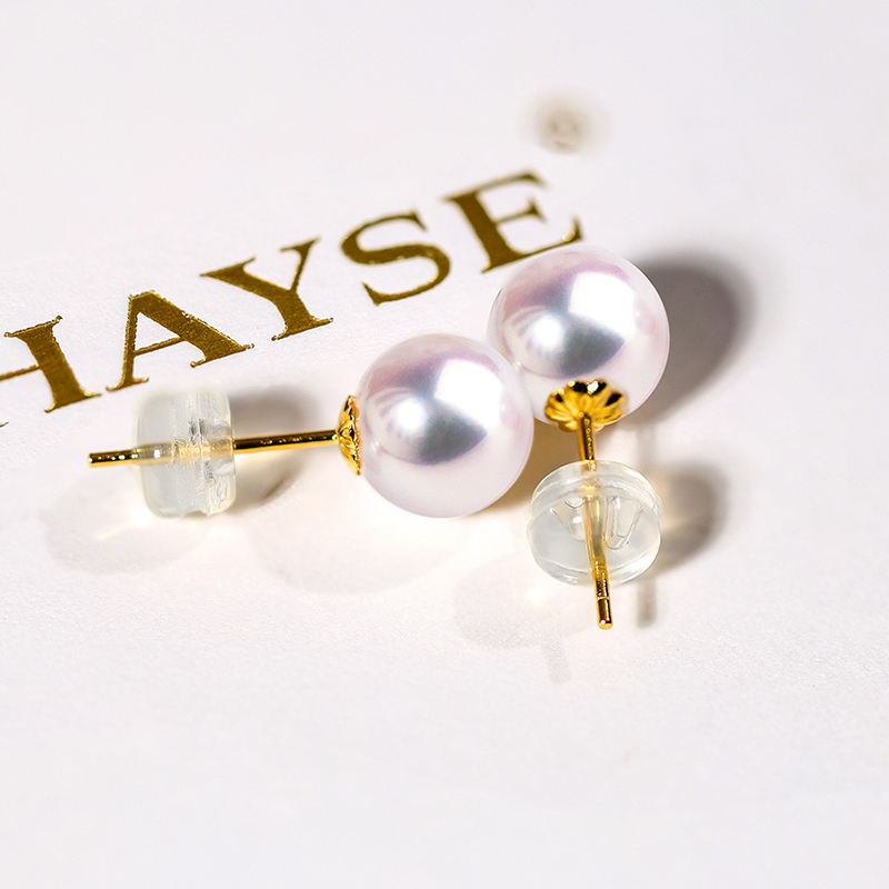 现货基础款18k金海水珍珠耳钉akoya无耳洞耳饰珍珠耳夹素钉7-9mm