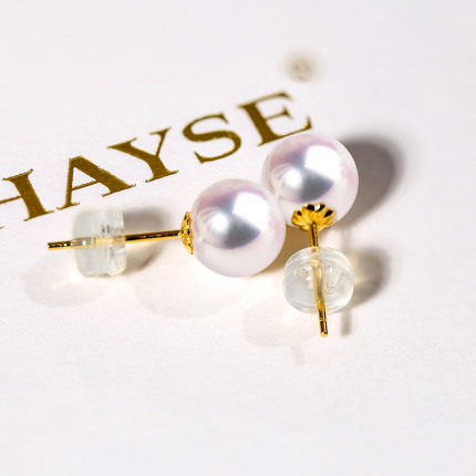 现货基础款18k金海水珍珠耳钉akoya无耳洞耳饰珍珠耳夹素钉7-9mm