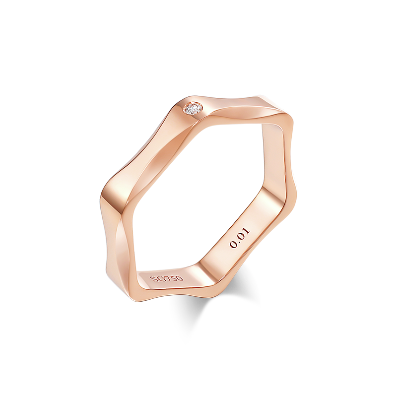 T家同款18k樱花金六边形戒指男戒