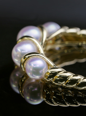 [现货秒发]T家同款18K金akoya海水珍珠戒指螺旋彩凛珠baby珠排戒