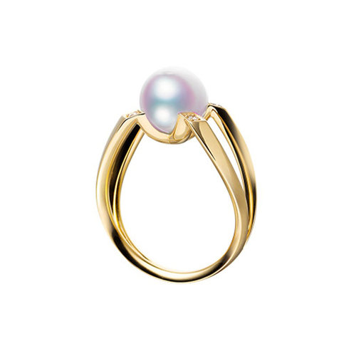 热巴同款戒指日本天然akoya海水天女珍珠戒指18K金钻石镶嵌女戒