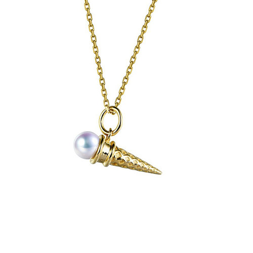 日本akoya海水天女珍珠项链女款锁骨链18K白金甜筒冰淇淋吊坠单颗