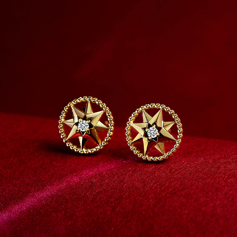 八芒星罗盘18k金耳钉彩金耳钉