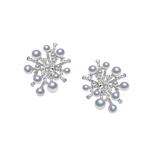 热巴同款雪花耳环Akoya天然海水珍珠18K金镶钻石耳钉彩凛珠耳饰