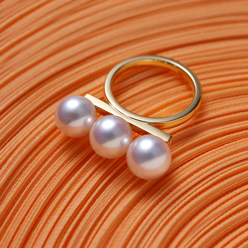 平衡木珍珠戒指18k金akoya珍珠