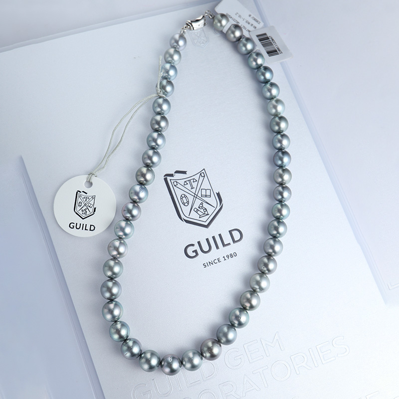 现货倪妮天然海水珍珠大溪地黑珍珠铂金灰珍珠项链小钢珠镜面强光