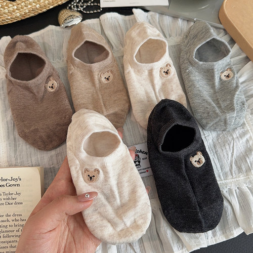 可爱小熊纯棉抑菌船袜