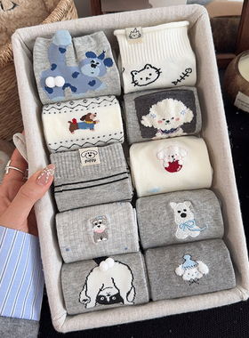 新款可爱卡通袜子女中筒袜ins潮秋冬季棉袜运动女生日系长筒长袜