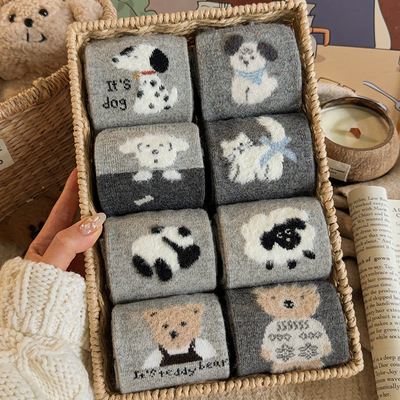 复古灰色羊毛袜子女中筒袜