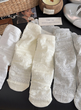 白色镂空透气堆堆袜子女中筒袜夏薄款ins芭蕾风棉袜网眼夏天长袜