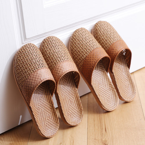 亚麻拖鞋女夏居家居编织室内家用