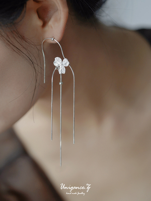 由观新中式花朵流苏耳环耳夹