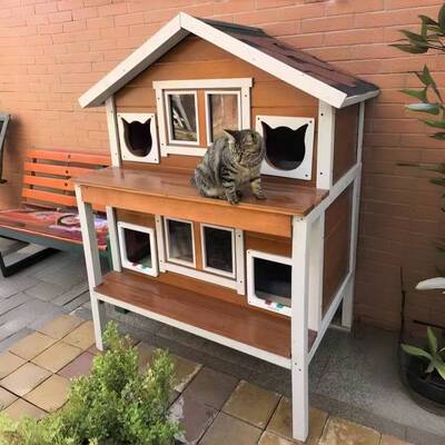 户外猫房猫窝猫别墅防寒双层实木加棉保暖庭院防雨防晒流浪猫室外