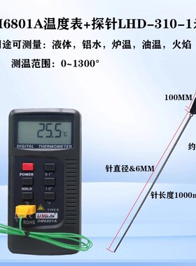 DM6801A高精度接触式测温仪K型热电偶插入式测量铝液炉温 温度表