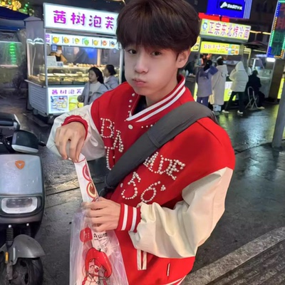 春季新款国潮钉珠棒球服外套美式高街vibe潮男女情侣夹克男小个子