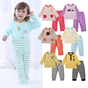 外贸童装儿童睡衣春宝宝家居服男女孩纯棉上衣裤子空调服小童套装