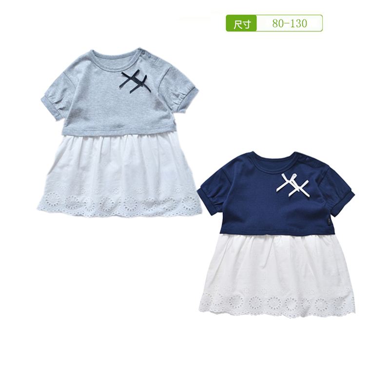 女童裙子春秋夏季纯棉蕾丝短袖连衣裙中小童宝宝清新短裙外贸童装