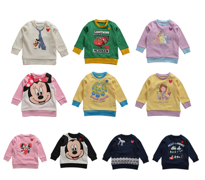 外贸春秋男童女童纯棉洋气加绒卫衣宝宝长袖T恤冬薄绒儿童打底衫