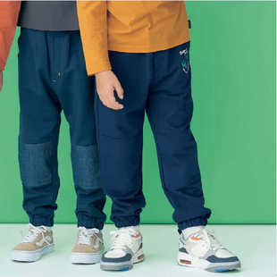 男女宝保暖休闲裤 日单千家秋季 小童拼接束脚裤 儿童贴布牛仔裤 新款