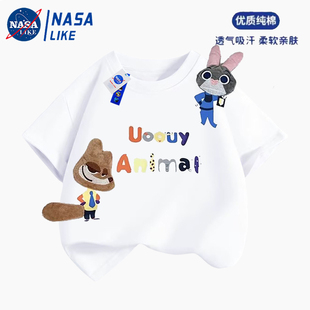 NASA儿童疯狂动物城上衣夏季新款男女童装立体兔子纯棉短袖t恤潮