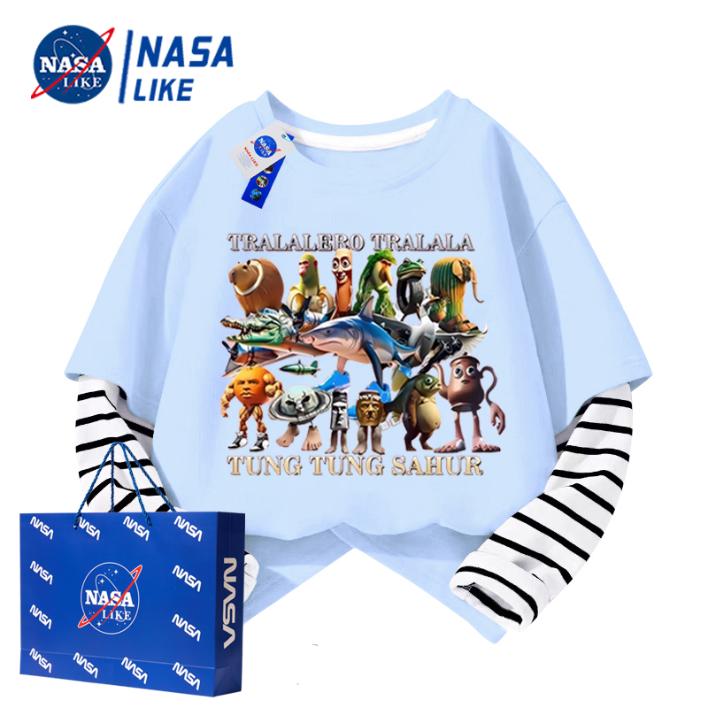 NASA儿童山海经纯棉假两件T恤