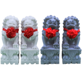 白色大理石蓝石狮子对墓地守门人镇屋家居装 饰品花瓶香炉