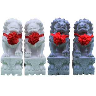 白色大理石蓝石狮子对墓地守门人镇屋家居装饰品花瓶香炉