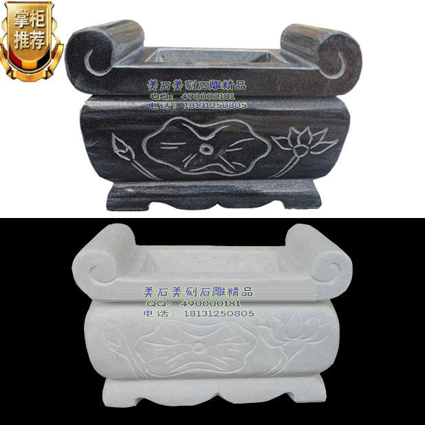 石香炉天然石材石头汉白玉大理石青石雕墓地祭祀供奉烛台花瓶狮子