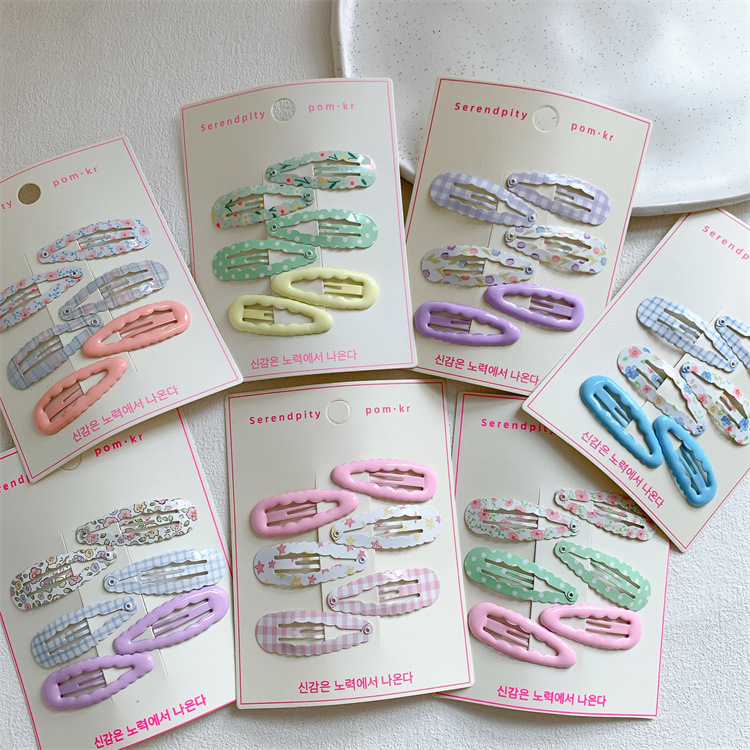 新款儿童水滴印花波浪形格子发夹甜美少女侧边刘海夹碎发BB夹发卡