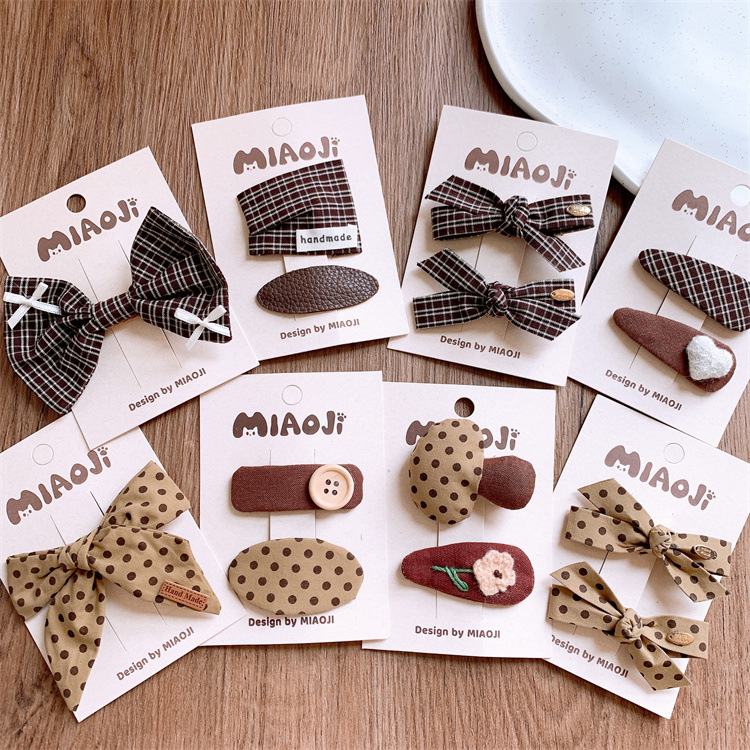 新款儿童布艺圆点蝴蝶结发夹可爱女童格纹水滴碎发BB夹刘海夹发卡