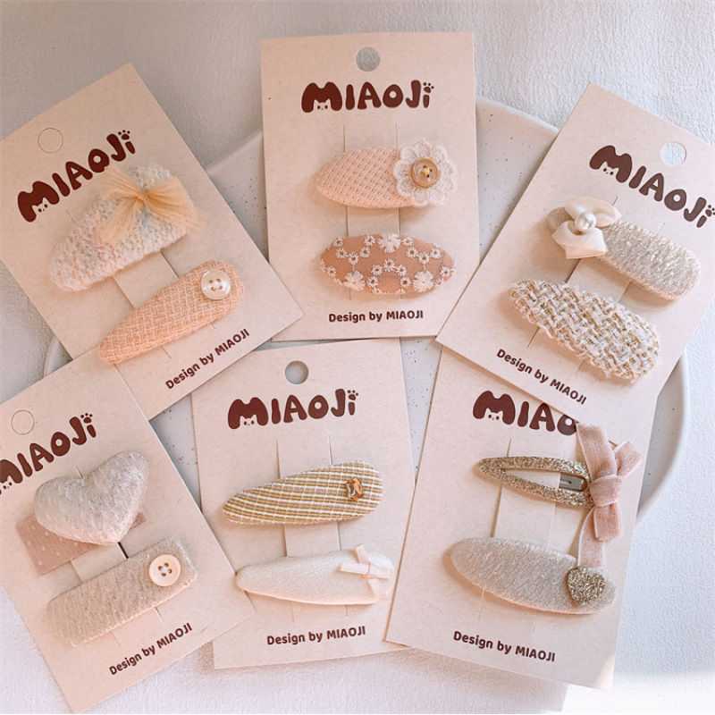 春季新款儿童米色蝴蝶结爱心发夹甜美女童碎发刘海夹侧边BB夹发卡