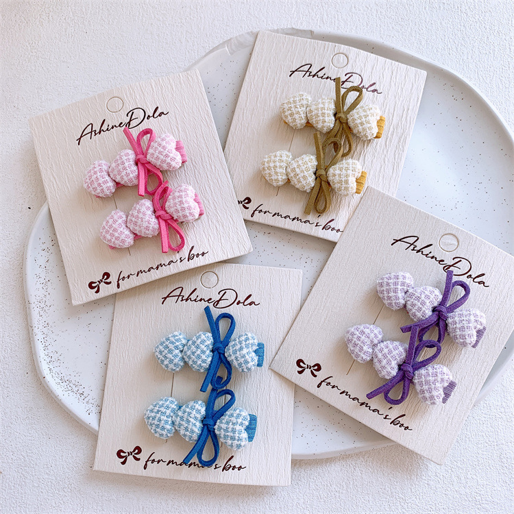 秋冬新款儿童蝴蝶结爱心发夹甜美小女孩侧边刘海夹碎发鸭嘴夹发卡