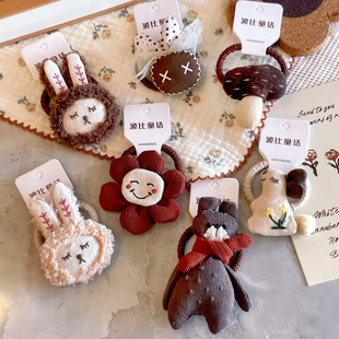 韩版 布艺可爱兔子儿童发圈小熊蘑菇花朵女童塞棉发绳皮筋头饰饰品