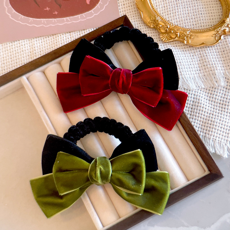 新年发饰红色丝绒蝴蝶结发圈秋冬扎马尾头绳百搭丸子头发绳小肠圈