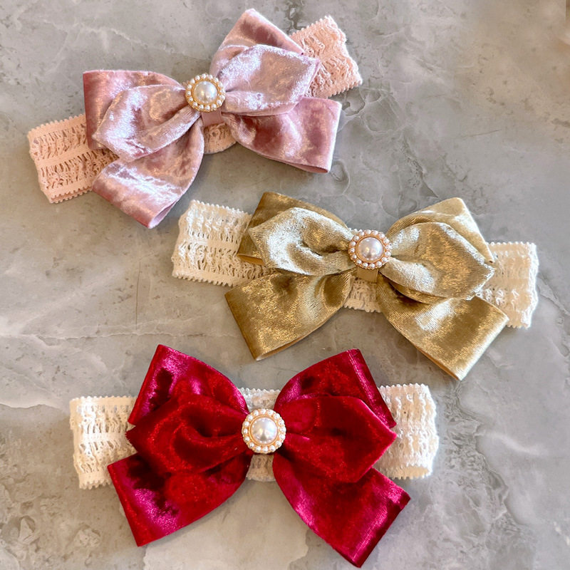 贵气感~2022韩版秋冬丝绒气质公主大蝴蝶结宝宝发饰 婴儿发带头饰