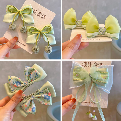 春新款小清新绿色系碎花儿童发饰立体对夹女童发夹网红女童头饰品
