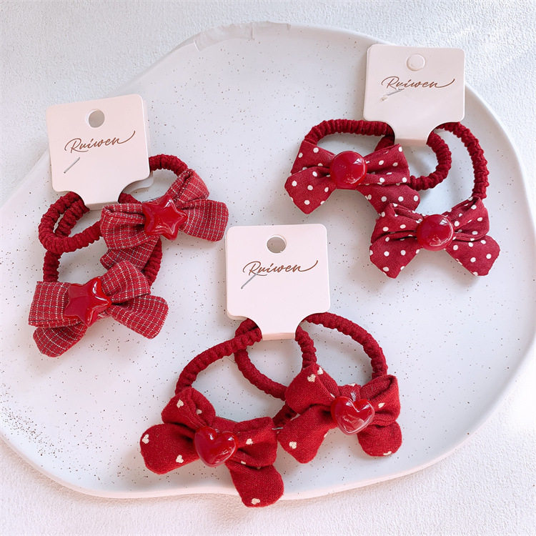新年红色格纹蝴蝶结儿童发圈女孩扎头发皮筋发绳宝宝对装头绳发饰,童装/婴儿装/亲子装,发饰,淘宝优惠券,粉丝福利购,淘宝优惠卷