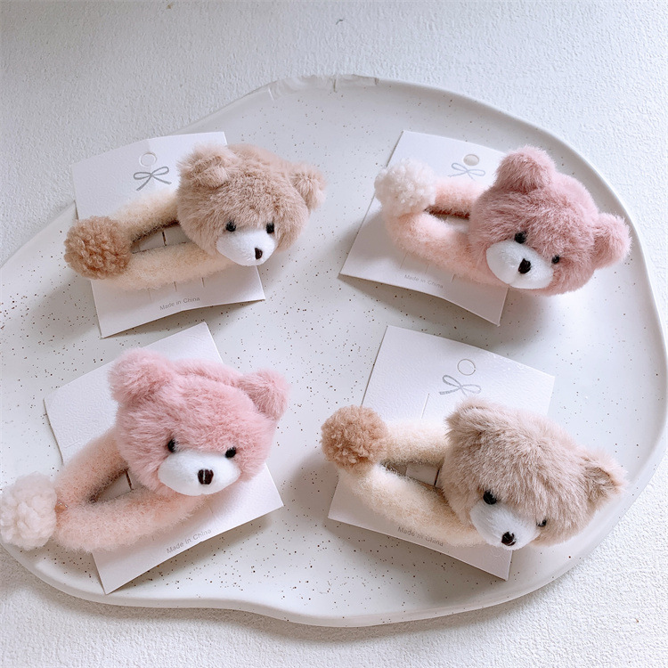 秋冬新款儿童毛绒卡通小熊发夹甜美女童侧边刘海碎发BB夹发卡头饰