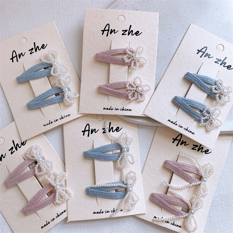 儿童珍珠蝴蝶结发夹甜美少女串珠花朵发卡边夹宝宝碎发BB夹刘海夹