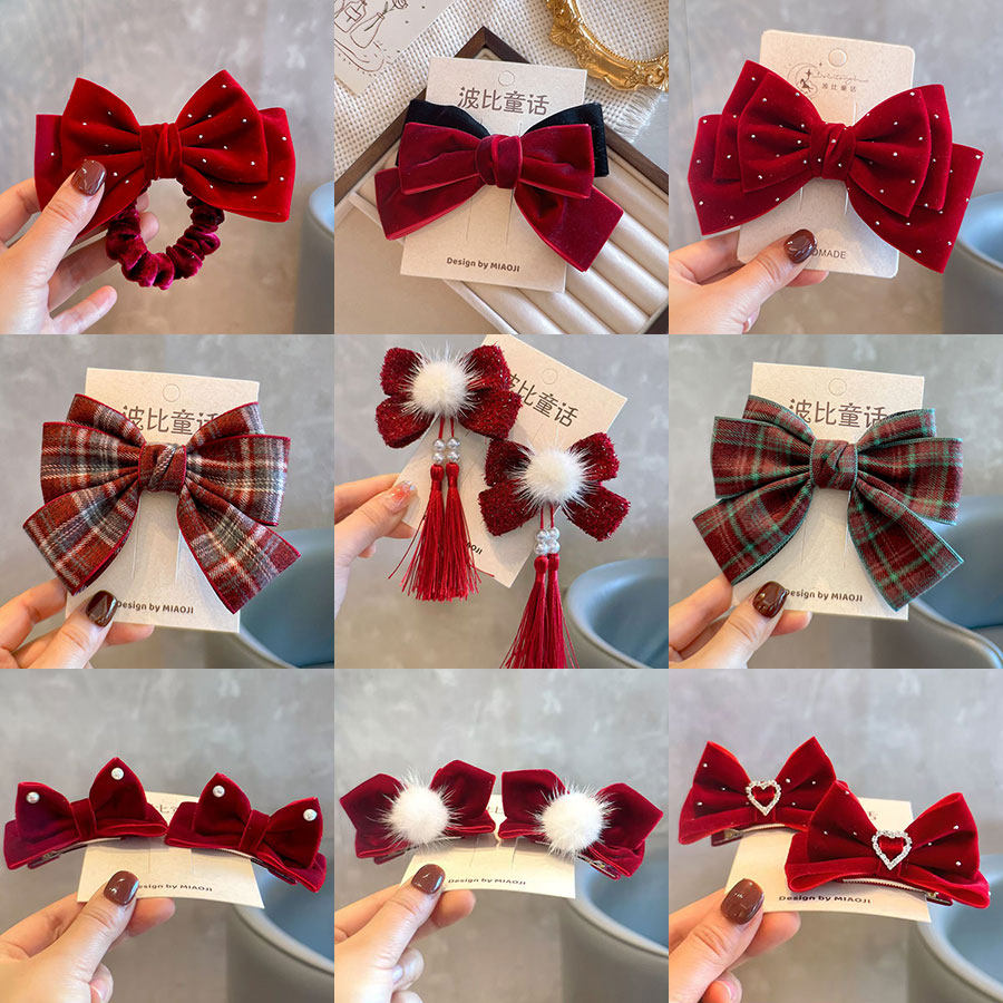 新款网红在逃公主酒红珍珠蝴蝶结立体发圈头饰马年春节过年拜年,童装/婴儿装/亲子装,发饰,淘宝优惠券,粉丝福利购,淘宝优惠卷