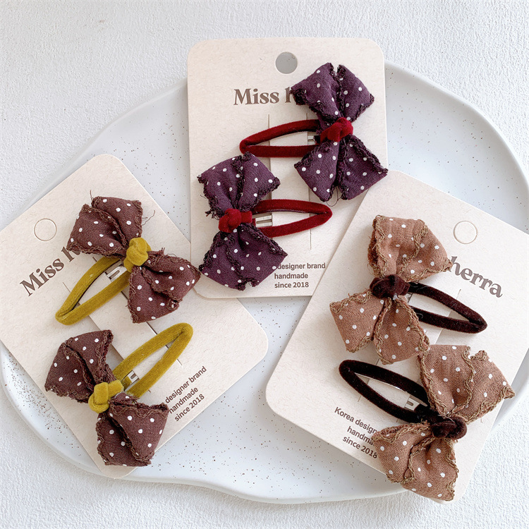 新款儿童布艺圆点蝴蝶结发夹甜美女童碎发BB夹侧边刘海夹亲子发卡