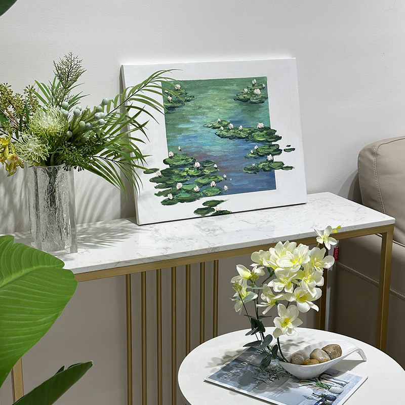 莫奈抽象荷花手绘油画桌面摆画装饰画玄关走廊过道餐厅挂画高级感