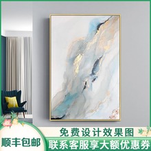 油画金箔抽象海浪风景现代简约轻奢风北欧入户玄关装 饰手绘竖挂壁